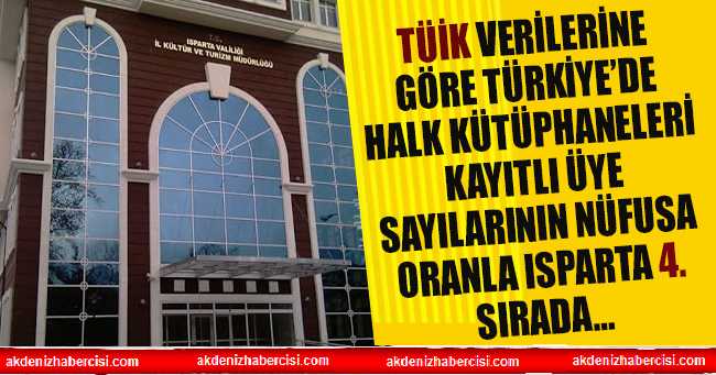 TÜİK Verilerine göre Türkiye’de Halk Kütüphaneleri Kayıtlı Üye Sayılarının Nüfusa Oranla ISPARTA 4. Sırada…
